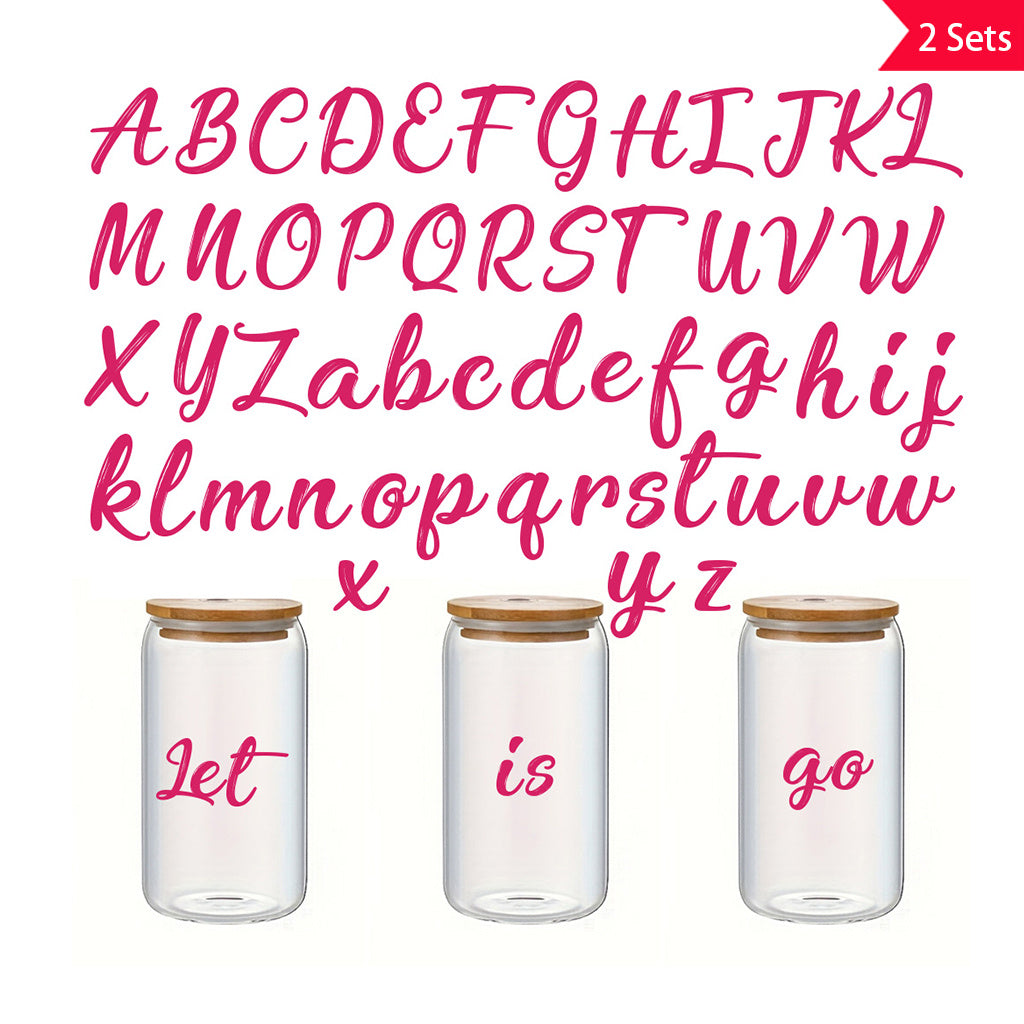 2套 26个粉色英文前卫潮流字母转印水晶标贴纸 自粘防水可拆卸创意DIY水晶贴纸 增添生活趣味性与文化艺术氛围性 适用于水杯 玻璃 金属 笔记本等装饰