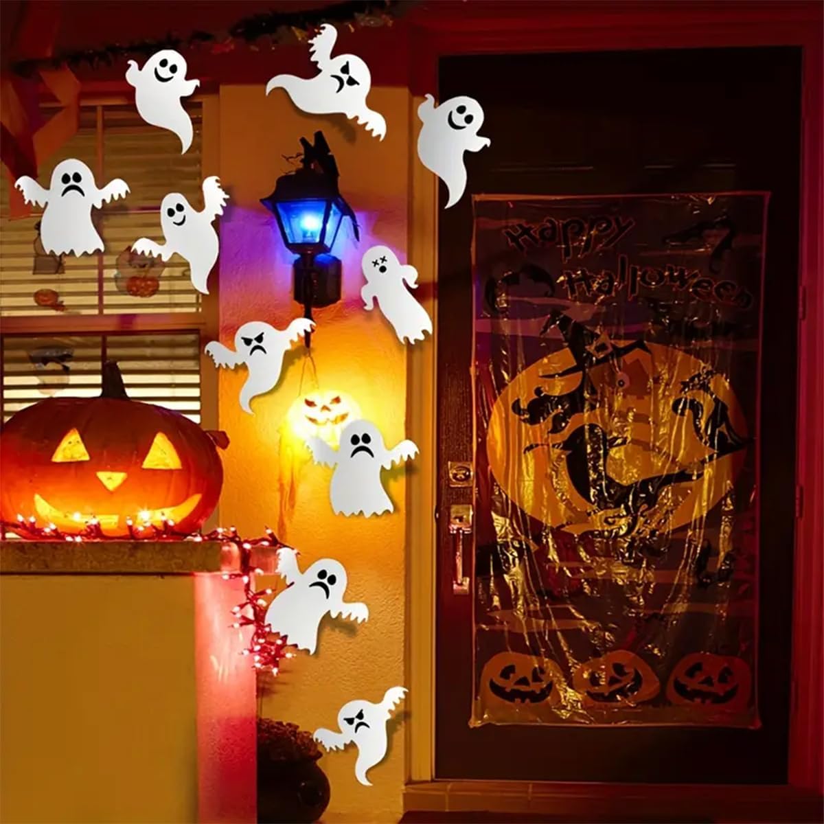 Halloween Wall Decor- 21 Pcs 3D Cute Ghost Wall Stickers White Gothic Ghost Wall Decals for Halloween Home Decoration Reusable Self-Adhesive Spooky Halloween Party Window Door Wall Room Decor Supplies