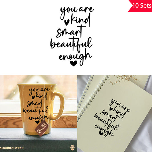 10套 暖心励志你足够善良、聪明、美丽。励志名言、祝福与祈愿。适用于杯子、电脑、家居装饰等的UV DTF水晶贴纸。自粘防水创意贴纸。