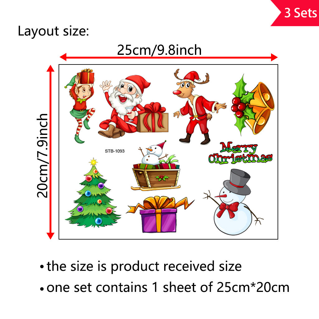 3套 圣诞节狂欢转印水晶标贴纸 UV DTF 转印贴纸 办公室和家用 玻璃杯 咖啡杯 DIY 包裹转移 3D 创意贴纸 自粘防水乙烯基材质