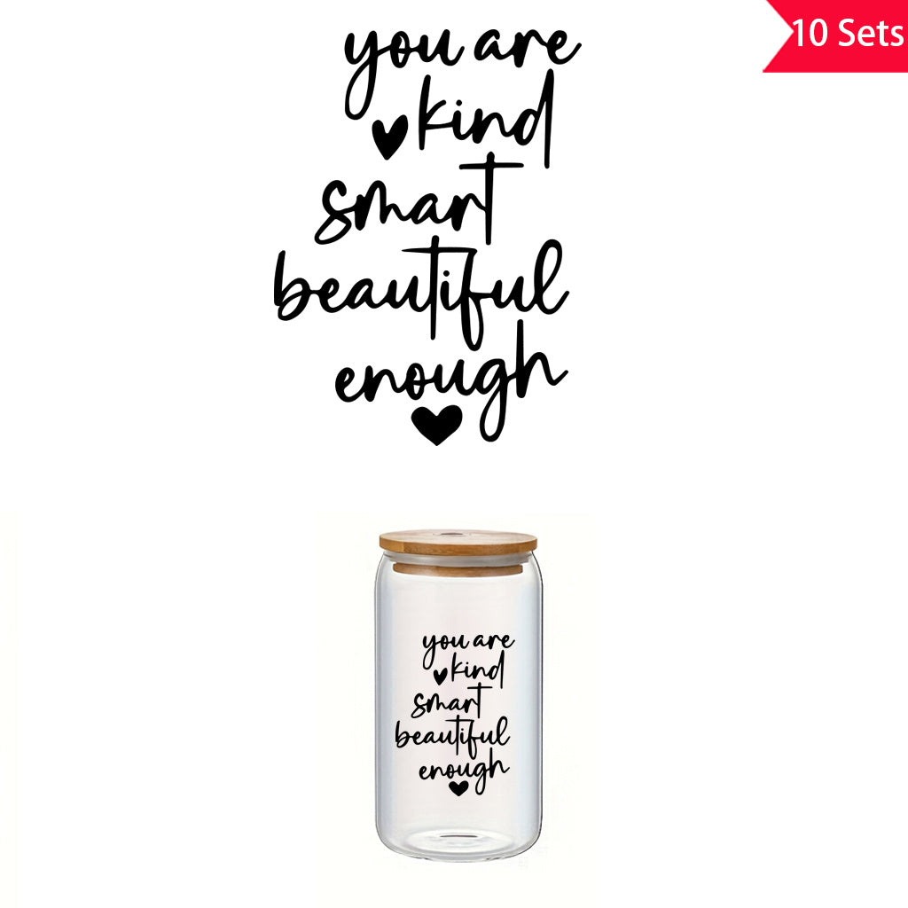 10套 暖心励志你足够善良、聪明、美丽。励志名言、祝福与祈愿。适用于杯子、电脑、家居装饰等的UV DTF水晶贴纸。自粘防水创意贴纸。