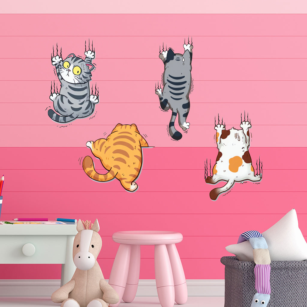 2pcs Whimsical Cat Scratch Sticker Set Playful cat designs full of fun poses, perfect for cat lovers' decor and quirky home accents, enhancing charming aesthetics