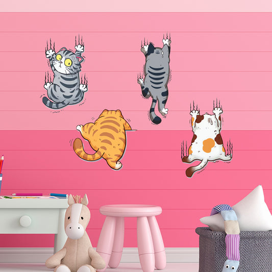 2pcs Whimsical Cat Scratch Sticker Set Playful cat designs full of fun poses, perfect for cat lovers' decor and quirky home accents, enhancing charming aesthetics