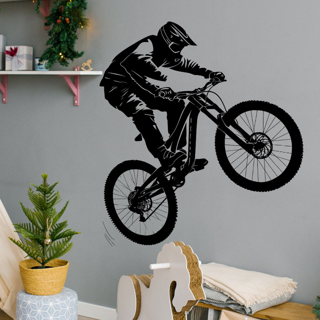 2pcs Dynamic Mountain Bike Silhouette Sticker, Perfect for Adventure Enthusiasts, Outdoor Decor, Enhances Vibrant Aesthetics, Self-adhesive, Removable, Waterproof Wall Sticker