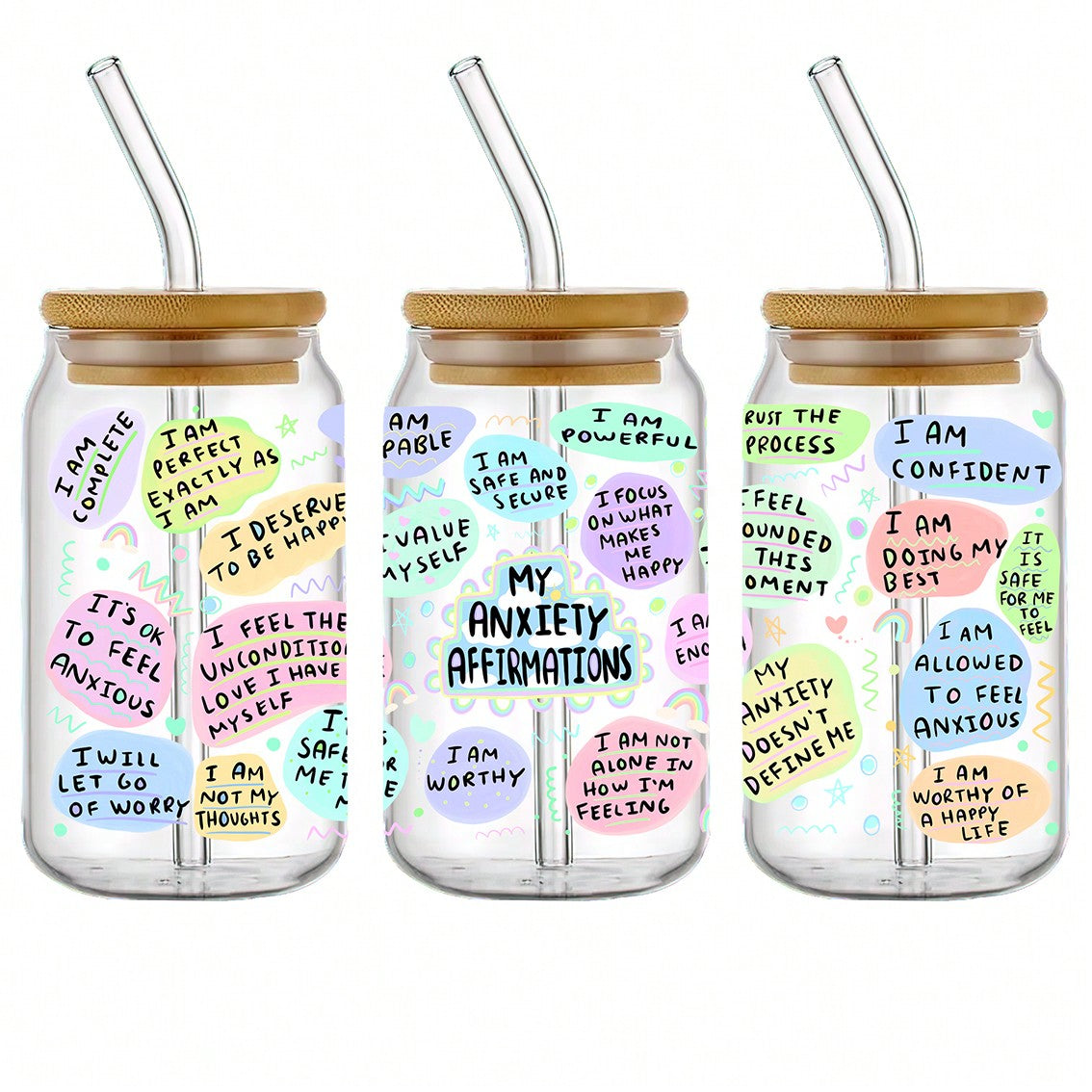 5pcs/Set Mental Health Theme UV DTF Cup Wraps, Waterproof Self-Adhesive Stickers For Mugs, Water Bottles, 16oz Glass Can Wraps, 3D Crystal Label, DIY Crafts