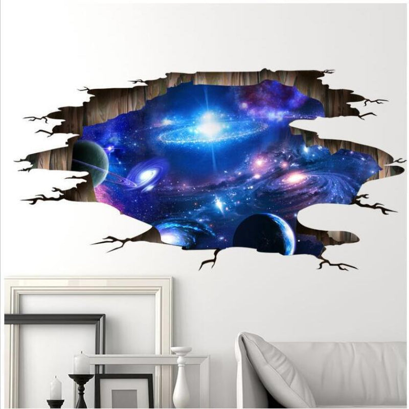 A set of 3D cosmic breakthrough wall stickers featuring vivid galaxy and planetary scenes, with stunning 3D effects, providing exquisite decoration for science fiction enthusiasts. Suitable for modern interior design that pursues artistic spatial aes