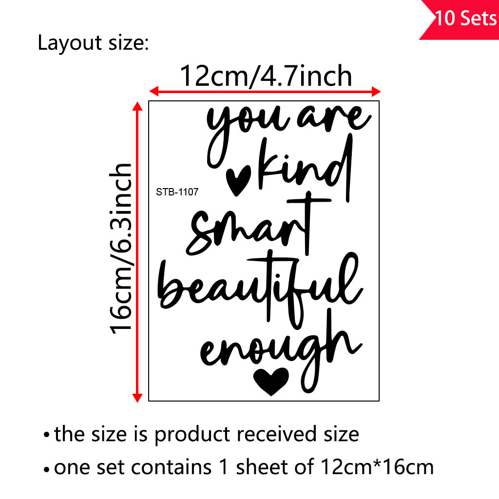 10套 暖心励志你足够善良、聪明、美丽。励志名言、祝福与祈愿。适用于杯子、电脑、家居装饰等的UV DTF水晶贴纸。自粘防水创意贴纸。