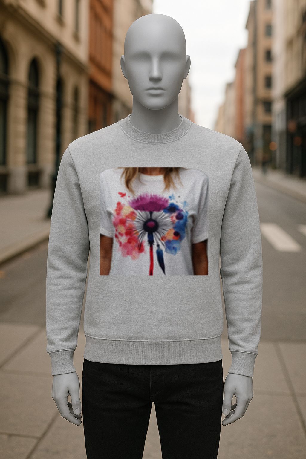 sudadera con dibujo GRIS