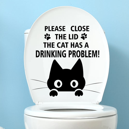 1套 趣味黑猫 “饮水问题” 马桶贴，幽默英文标语，萌猫偷窥设计，为卫浴添搞怪萌趣，轻松提醒关马桶盖，让养猫家庭的如厕角落满是俏皮烟火气