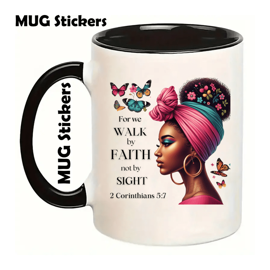 1 set of 8pcs UV DTF Cup Stickers Black Prayer Faith Series Design Series Libbey Glass Cup Waterproof Sticker Pack, Stainless Steel Roller Vinyl Transfer Sticker, Colorful Design Decals, UV DTF, Suitable For Mugs, Refrigerators, Water Cups, Coffee Cups An