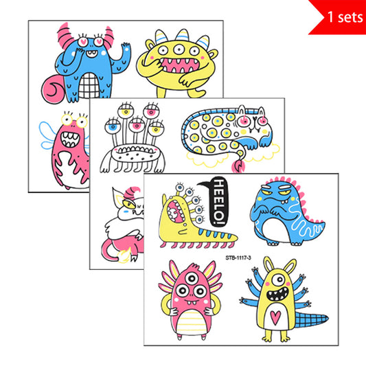 3pcs Quirky and colorful cartoon cute monster UV DTF transfer sticker set, featuring fun artistic creature designs, perfect for decoration, unique accents, and enhancing stylish aesthetics with self-adhesive crystal transfer stickers.