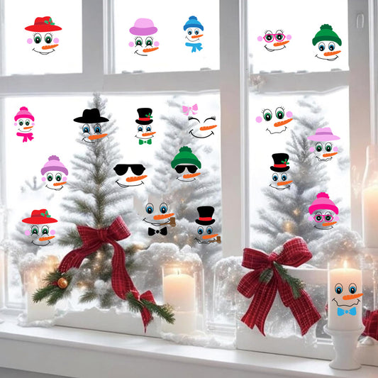1套 圣诞萌趣雪人墙贴，多款戴帽扮酷雪人形象，色彩活泼，贴于卧室、客厅墙面，为圣诞添童趣氛围，自粘易贴可自由组合。