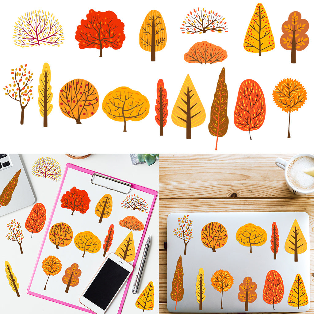 3套卡通秋天树木转印水晶标贴纸 适合女士、女孩、派对、杯子配件 营造生活趣味性与温馨氛围 自粘防水创意DIY贴纸 适用于家居装饰 户外装饰 玻璃装饰等 UV DTF 杯子包装纸