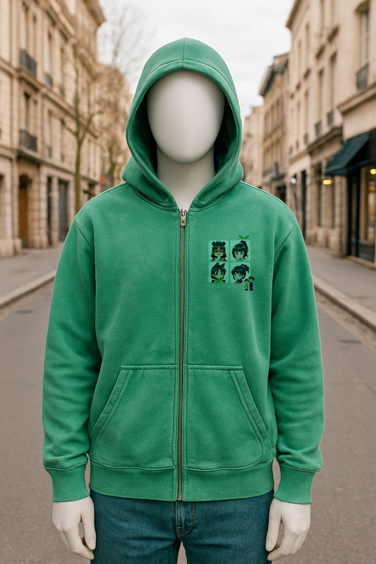 Sudadera verde con capucha y cremallera
