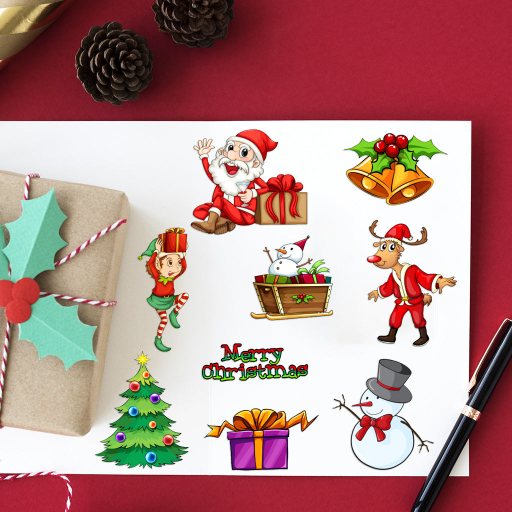 3套 圣诞节狂欢转印水晶标贴纸 UV DTF 转印贴纸 办公室和家用 玻璃杯 咖啡杯 DIY 包裹转移 3D 创意贴纸 自粘防水乙烯基材质