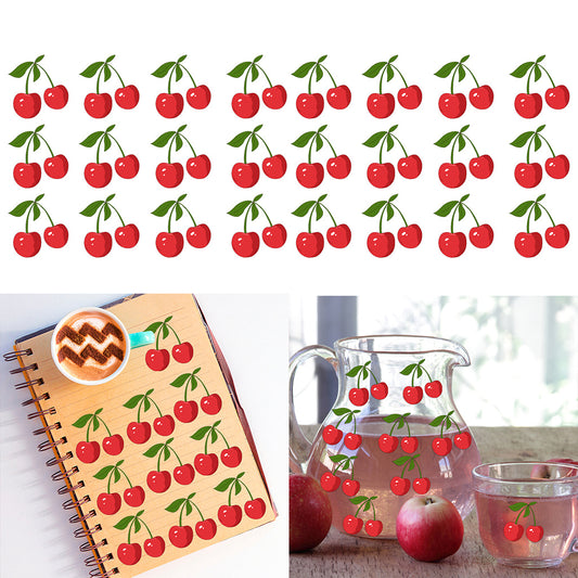 3套 适用于 16 盎司玻璃杯和水瓶的 UV DTF 水晶标转印贴纸 可爱红色樱桃设计，可爱美学贴纸，适合女士、女孩、派对、杯子配件 带有闪亮水晶的自黏哑光樱桃贴花