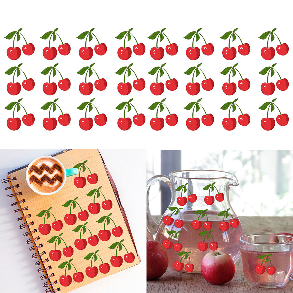 3套 适用于 16 盎司玻璃杯和水瓶的 UV DTF 水晶标转印贴纸 可爱红色樱桃设计，可爱美学贴纸，适合女士、女孩、派对、杯子配件 带有闪亮水晶的自黏哑光樱桃贴花