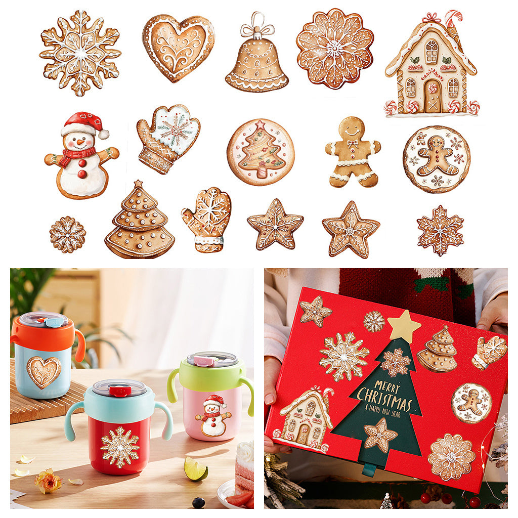 2套 圣诞节姜饼人 姜饼屋等圣诞DIY玻璃罐包装水晶标转印贴纸 节日咖啡杯UV DTF高不干胶包装在马克杯上转移装饰贴纸 增添圣诞节日温馨氛围与艺术文化装饰