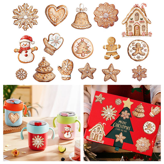2套 圣诞节姜饼人 姜饼屋等圣诞DIY玻璃罐包装水晶标转印贴纸 节日咖啡杯UV DTF高不干胶包装在马克杯上转移装饰贴纸 增添圣诞节日温馨氛围与艺术文化装饰