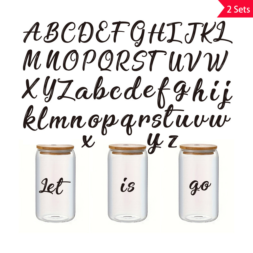 2套 26个黑色英文前卫潮流字母转印水晶标贴纸 自粘防水可拆卸创意DIY水晶贴纸 增添生活趣味性与文化艺术氛围性 适用于水杯 玻璃 金属 笔记本等装饰