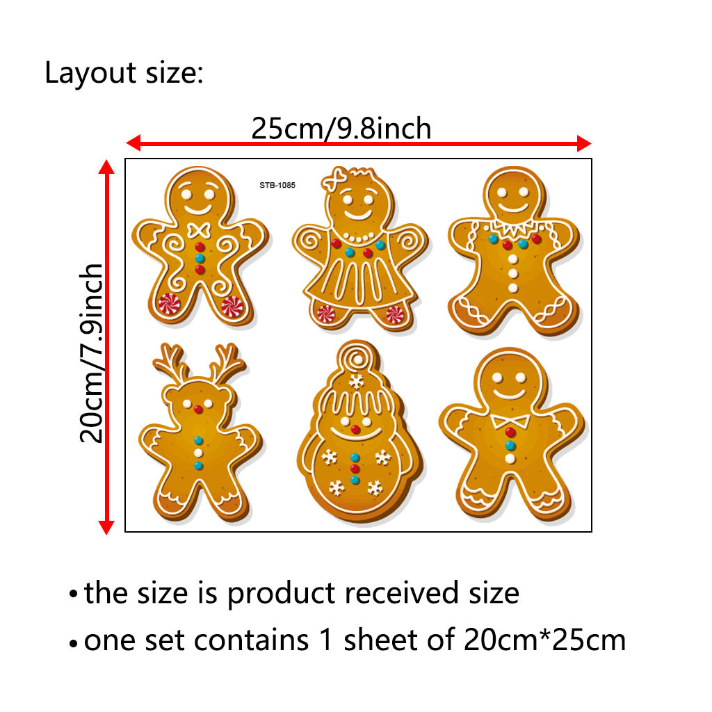 3套 圣诞节可爱姜饼人转移水晶标贴纸 适用于男孩女孩文具 水杯 笔记本装饰 咖啡杯装饰 自粘防水创意DIY UV DTF贴纸 增添节日欢乐氛围与生活趣味性