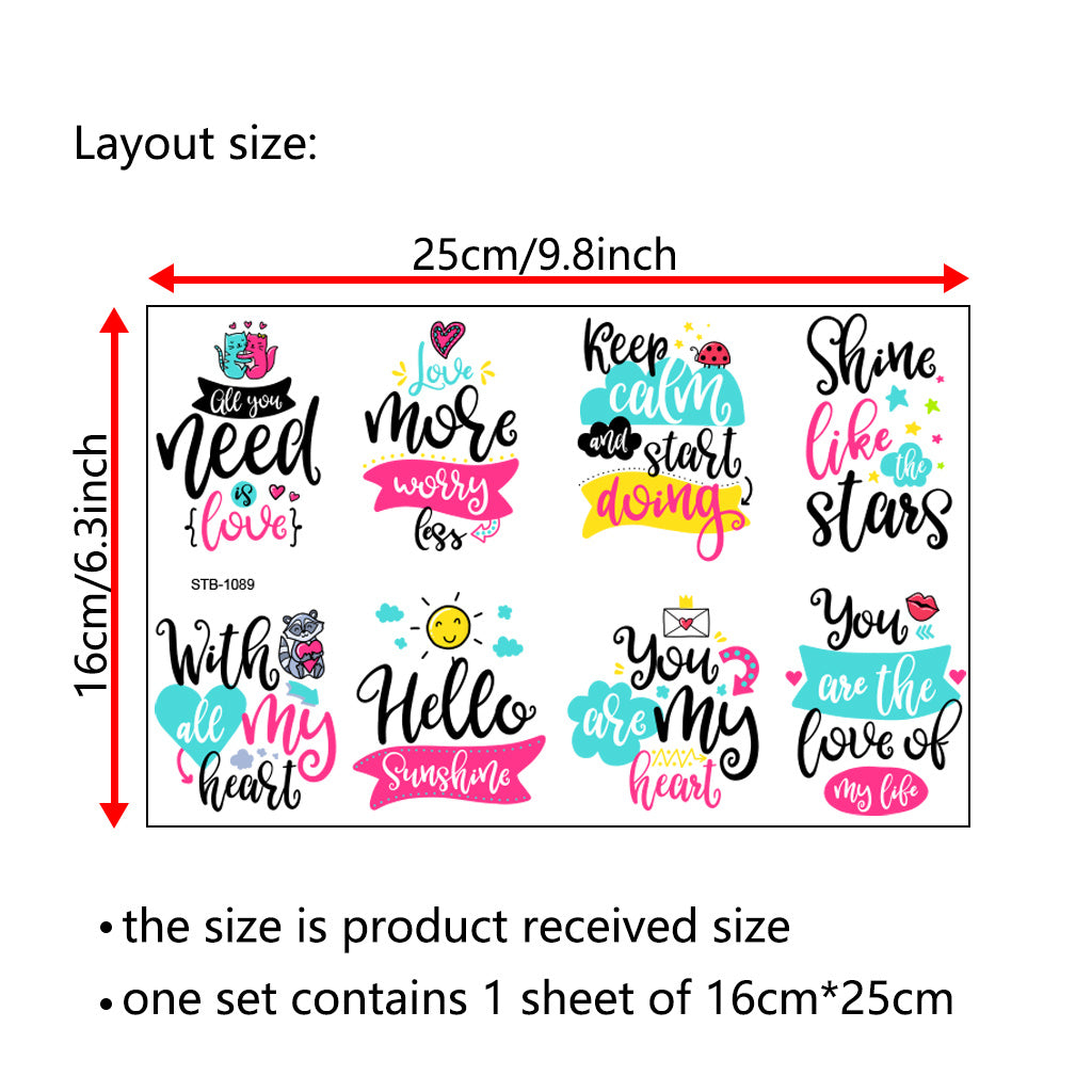 3套 彩色潮流朋克 时尚前卫文字转印水晶标贴纸 励志贴纸UV DTF转印贴纸 适用于水杯 咖啡杯 玻璃等装饰 半哑光自粘乙烯基贴纸