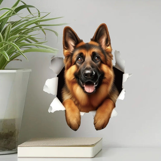 1pc realistic German Shepherd 3D sticker, perfect for home decor, outdoor decoration, and pet-themed artistic touches. Enhances dynamic beauty, self-adhesive, removable, waterproof creative DIY wall sticker.