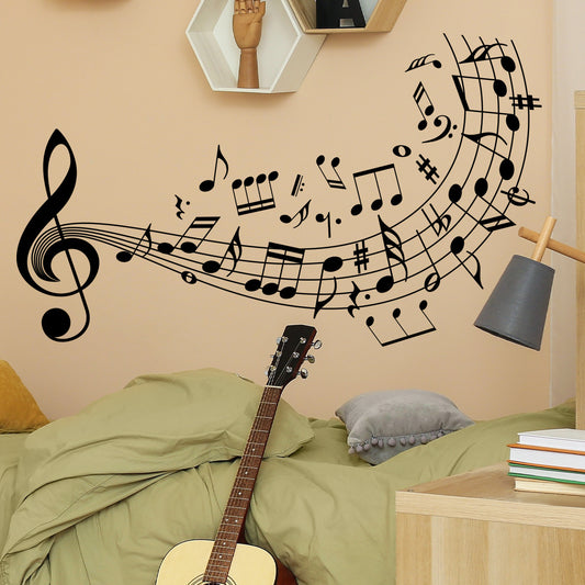 1pc Art music symbol stickers wall decals, flowing treble clefs and various music symbols, perfect for decorating music lovers' spaces, accenting melodies with art, adding an artistic atmosphere