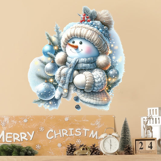 1套 北欧风针织雪人马桶贴，精致针织质感雪人配蓝系圣诞球，风格轻奢，贴于马桶盖，为卫浴添圣诞氛围，自粘易贴可防水耐用。
