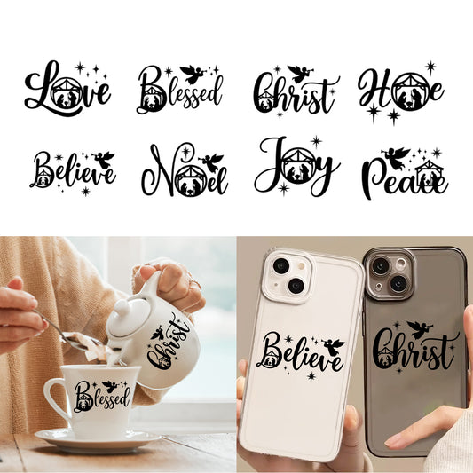 1套 圣诞节主题时尚潮流 前卫文字水晶标贴纸 突出了文字设计的精致感和节日主题的温馨感 适合用于圣诞装饰或礼品包装设计 水杯 金属 笔记本装饰等 UV DTF 转印贴纸办公室和家用