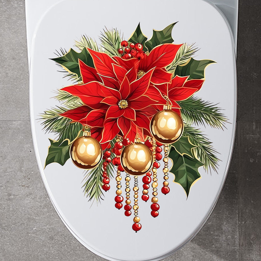A set of Christmas flower and bell toilet stickers suitable for decorating bedroom and living room background walls, study, bathroom decorations, glass decorations, etc. Self-adhesive and removable stickers.