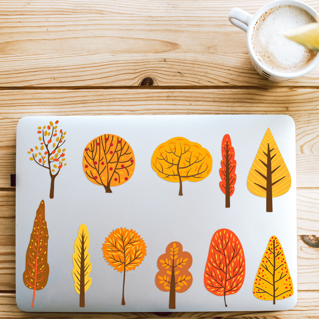 3套卡通秋天树木转印水晶标贴纸 适合女士、女孩、派对、杯子配件 营造生活趣味性与温馨氛围 自粘防水创意DIY贴纸 适用于家居装饰 户外装饰 玻璃装饰等 UV DTF 杯子包装纸