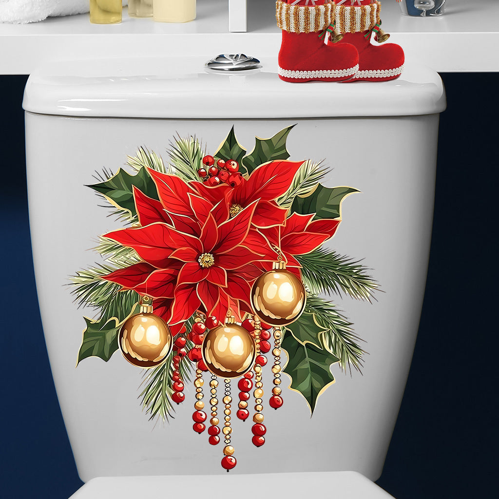 A set of Christmas flower and bell toilet stickers suitable for decorating bedroom and living room background walls, study, bathroom decorations, glass decorations, etc. Self-adhesive and removable stickers.