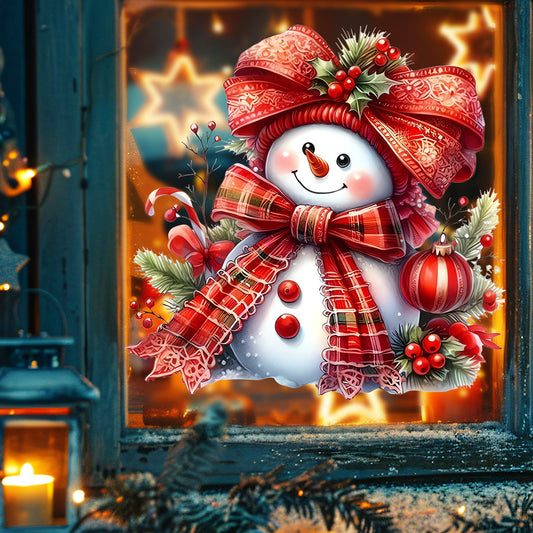 1套 复古圣诞雪人马桶贴，红格纹雪人设计，风格经典，适合喜爱传统圣诞风的家庭卫浴装饰，轻松打造节日氛围感，粘贴便捷易清洁。