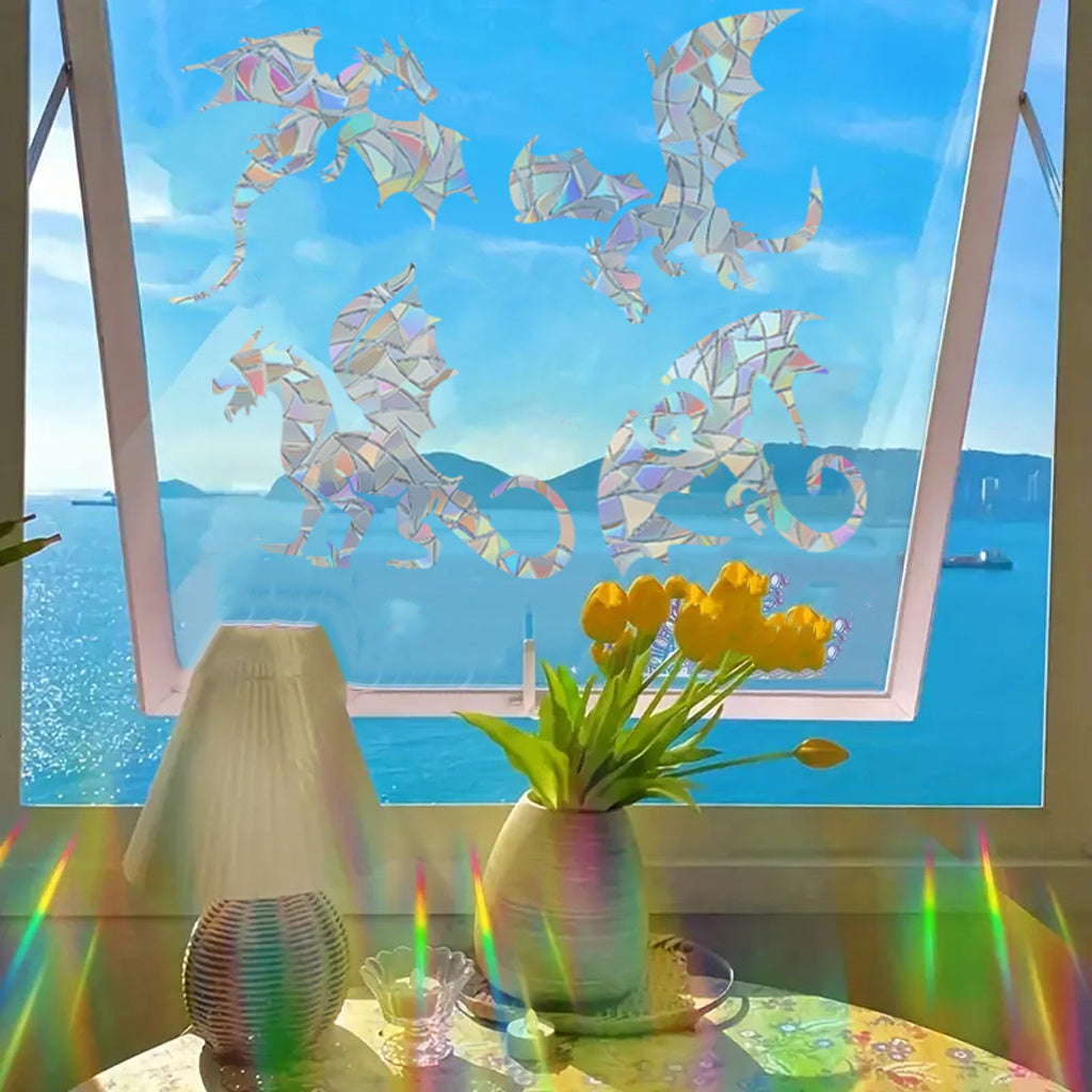 1套 幻彩龙形静电膜：镭射马赛克风龙图腾，光线折射出彩虹流光，贴门窗秒变奇幻光影秘境，为空间注入神话感与视觉张力，让居家角落迸发别样艺术魅力