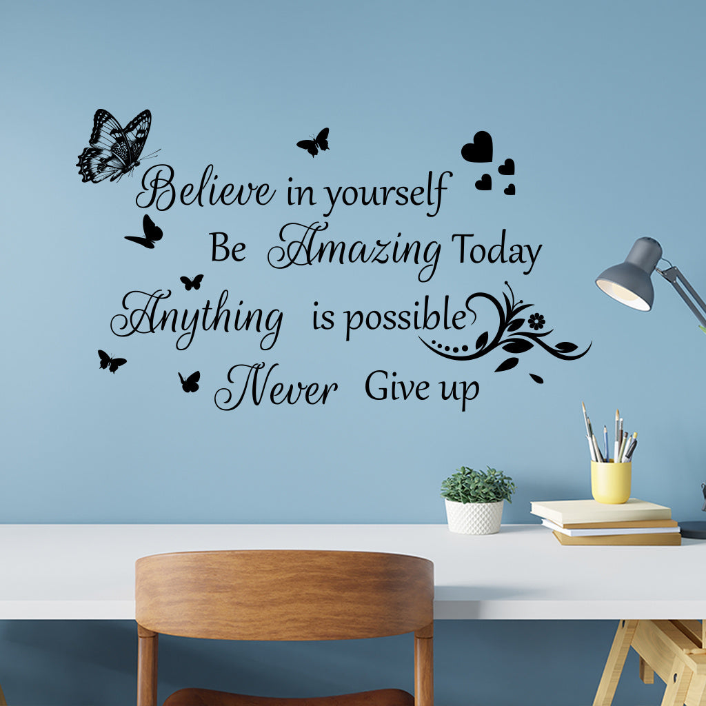 1pc Inspirational quotes butterfly stickers, floral-decorated motivational phrases, perfect for inspiring decorations, self-improvement art, and exquisite aesthetic decor. Self-adhesive, removable, waterproof creative DIY wall stickers.
