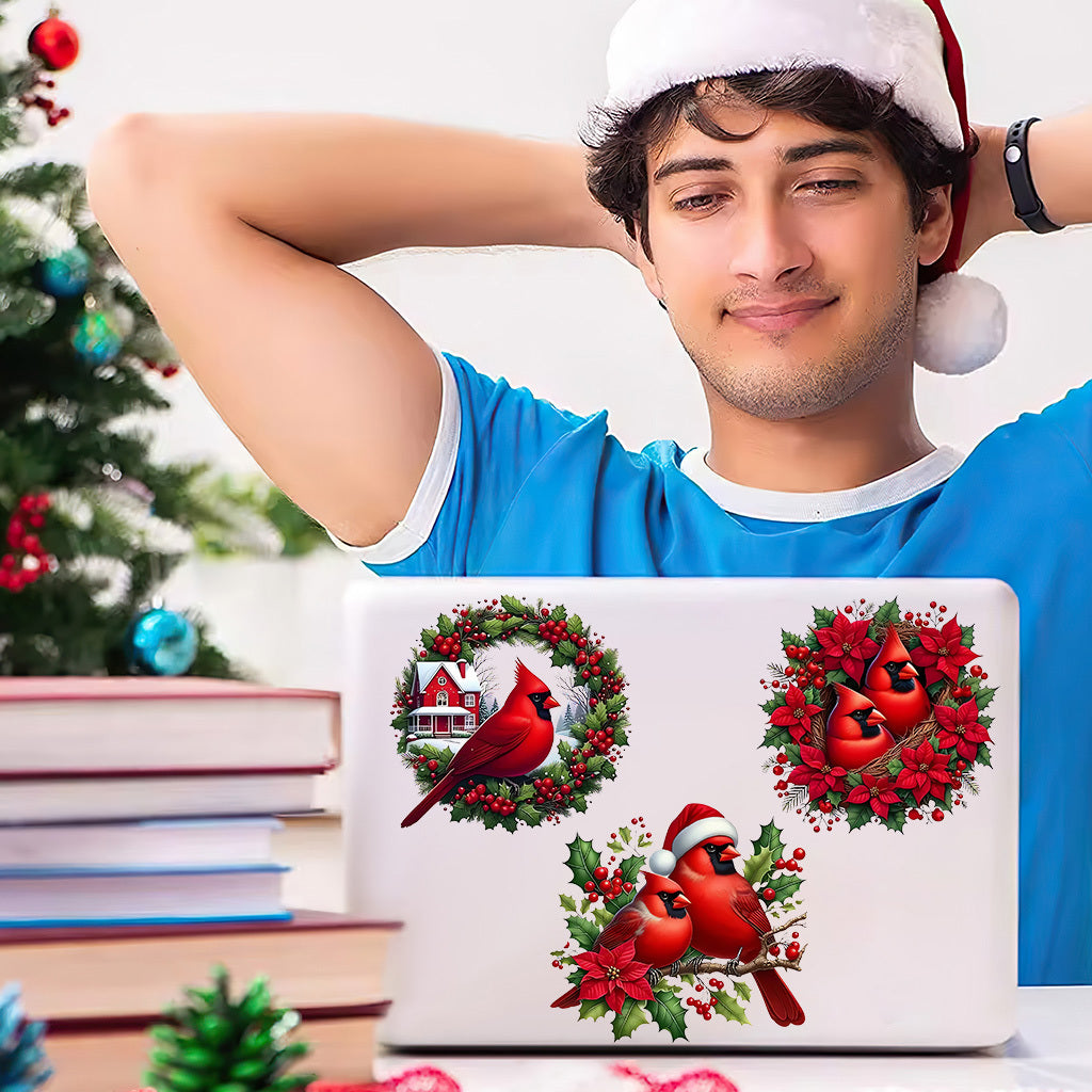 1套 圣诞帽喜鹊与花环喜鹊 转印水晶标贴纸 UV DTF贴纸 适用于水杯 咖啡杯 笔记本等装饰 增添节日氛围与生活趣味性 自粘防水创意DIY贴纸