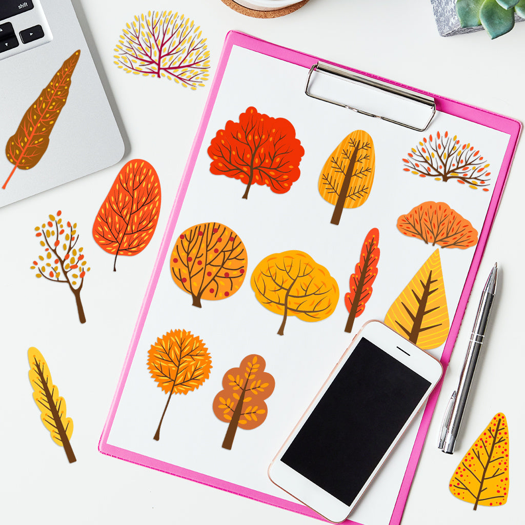 3套卡通秋天树木转印水晶标贴纸 适合女士、女孩、派对、杯子配件 营造生活趣味性与温馨氛围 自粘防水创意DIY贴纸 适用于家居装饰 户外装饰 玻璃装饰等 UV DTF 杯子包装纸
