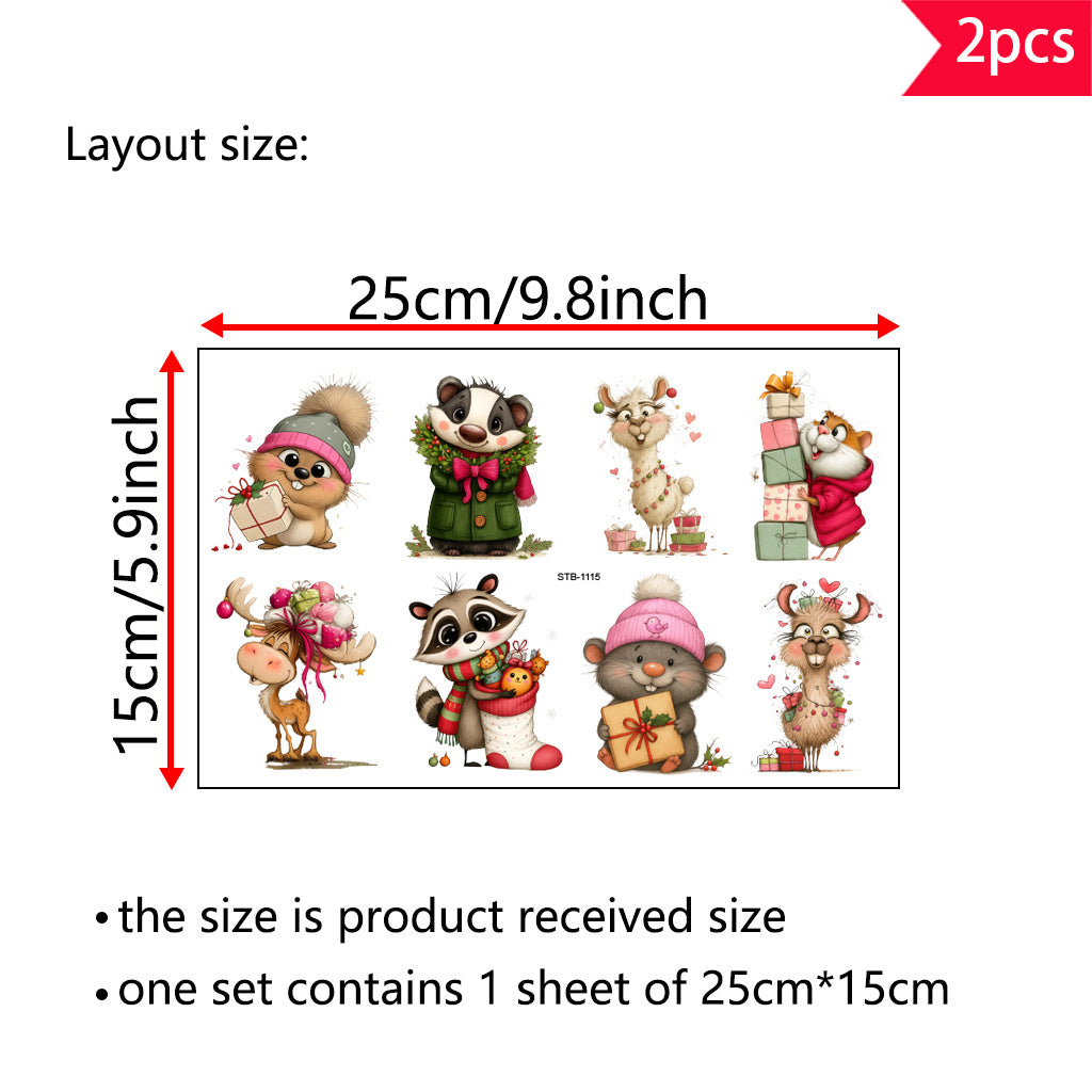 2pcs Cute cartoon Christmas animal UV DTF Crystal label transfer sticker series - Charming squirrel, badger, alpaca and raccoon designs, perfectly adding a festive and artistic atmosphere to glass jars and adult holiday home decoration Spaces. Self-adhesi