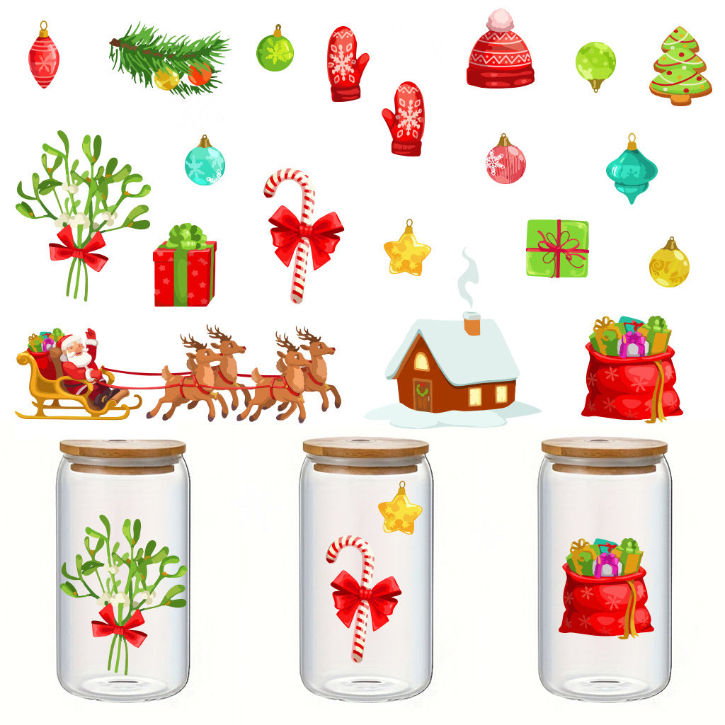 1套 圣诞节 可爱卡通节日氛围转印水晶标贴纸 自粘防水DIY可拆卸水晶标贴纸 适用于水杯墙壁笔记本等装饰 增添节日欢快氛围与艺术文化氛围