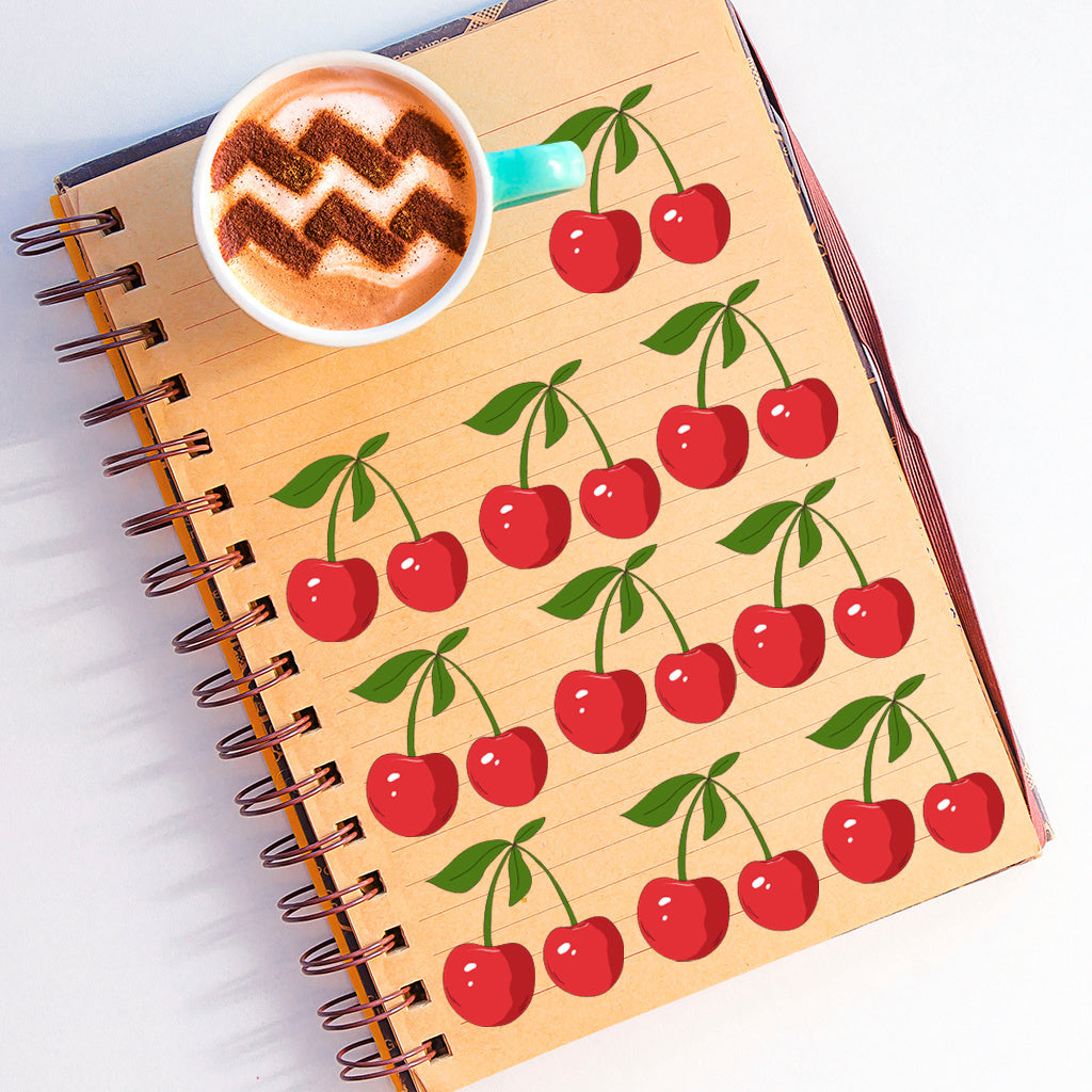 3套 适用于 16 盎司玻璃杯和水瓶的 UV DTF 水晶标转印贴纸 可爱红色樱桃设计，可爱美学贴纸，适合女士、女孩、派对、杯子配件 带有闪亮水晶的自黏哑光樱桃贴花