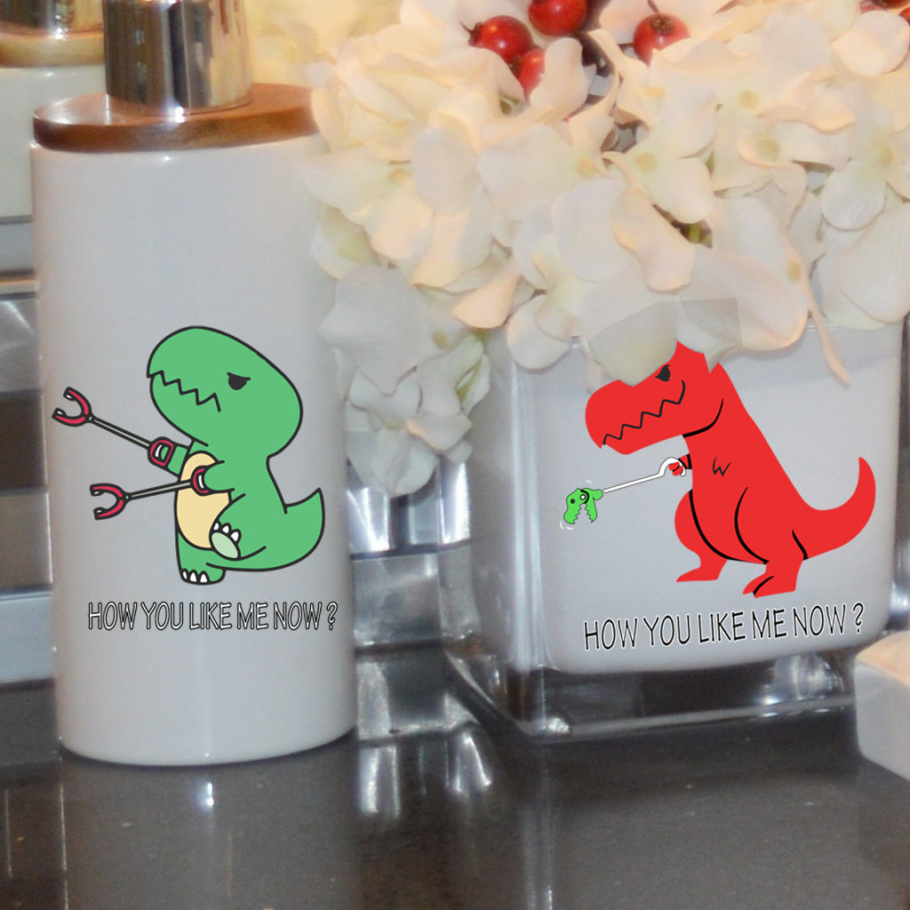 8pcs Humorous and cute cartoon dinosaur UV DTF crystal decal sticker set 'How Much You Like Me Now' sticker Quirky T-Rex design, perfect for decorating glass jars, home spaces, and other items, adding a fun and whimsical atmosphere. Self-adhesive waterpro