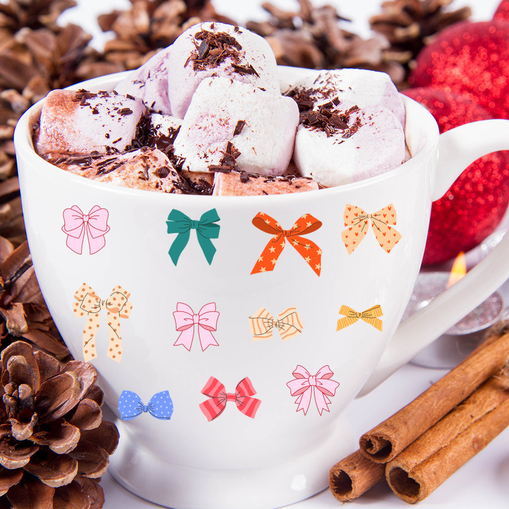 2套 粉红色蝴蝶结可爱设计，适合女士、女孩、派对、杯子配件 适用于 16 盎司玻璃杯和水瓶的 UV DTF 杯子包装纸，带有闪亮水晶的自黏哑光纸蝴蝶结贴花，可爱美学贴纸