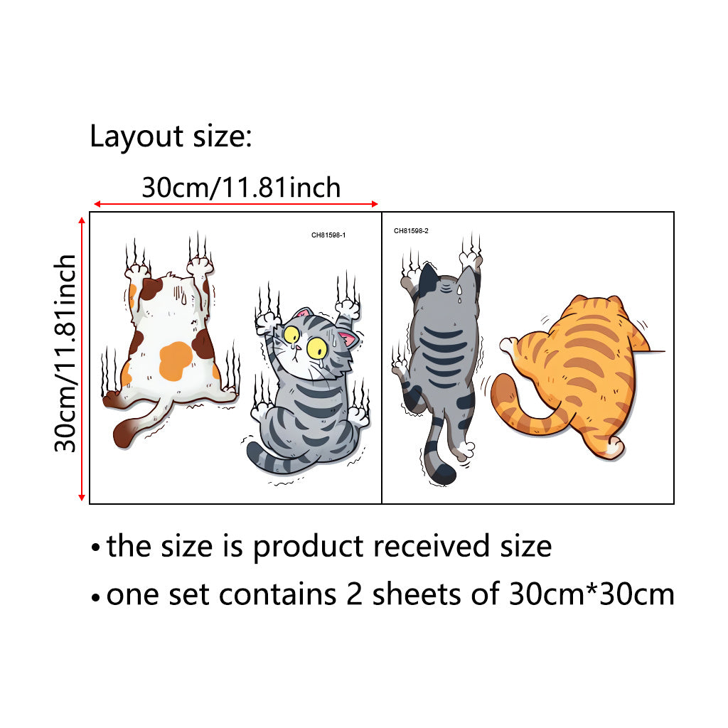 2pcs Whimsical Cat Scratch Sticker Set Playful cat designs full of fun poses, perfect for cat lovers' decor and quirky home accents, enhancing charming aesthetics