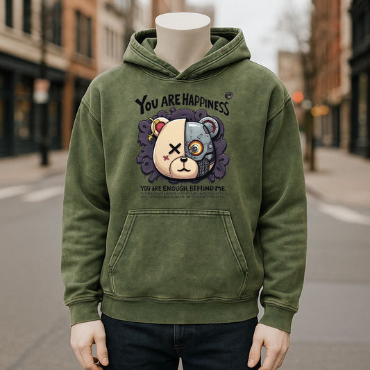 Sudadera con capucha lavada de color verde militar