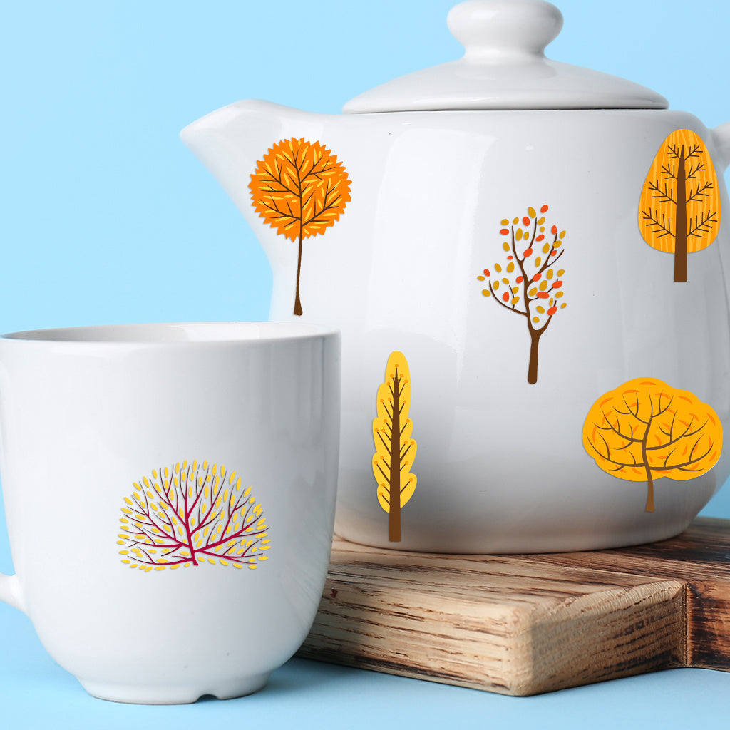 3套卡通秋天树木转印水晶标贴纸 适合女士、女孩、派对、杯子配件 营造生活趣味性与温馨氛围 自粘防水创意DIY贴纸 适用于家居装饰 户外装饰 玻璃装饰等 UV DTF 杯子包装纸