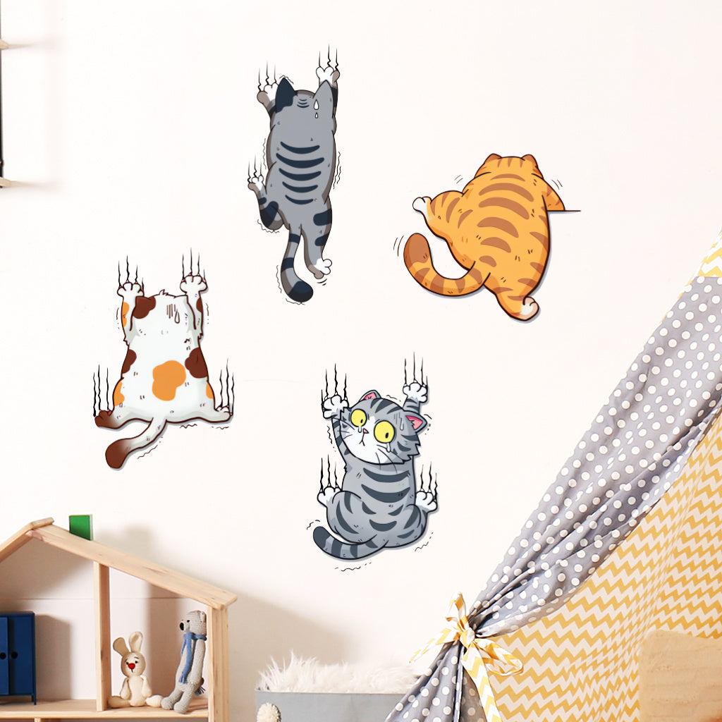 2pcs Whimsical Cat Scratch Sticker Set Playful cat designs full of fun poses, perfect for cat lovers' decor and quirky home accents, enhancing charming aesthetics