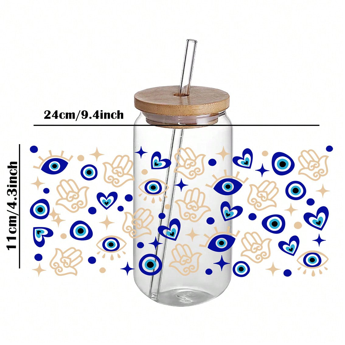 1 set of 5pcs Lucky Pink Blue Eye UV DTF Transfer Printing Waterproof Self-Adhesive Stickers For Mug Water Bottle Cup, DTF Transfer Sticker For 16 OZ Glass Can Wrap, 3d Crystal Label Waterproof And Scratch Resistant, DIY Wrap Transfer Sticker Glass Cup St