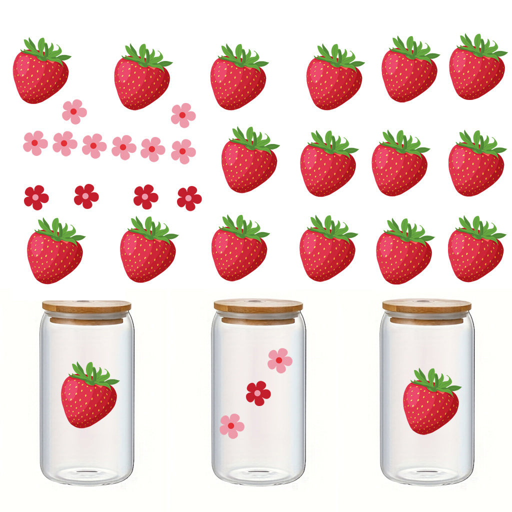 3套 可爱草莓图案设计、UV DTF 杯子贴纸、防水贴纸包，用于装饰杯子、电脑、瓶子、学习用品等装饰、工艺品、DIY 艺术用品转水晶标贴纸 适合女孩 节日 派对装饰
