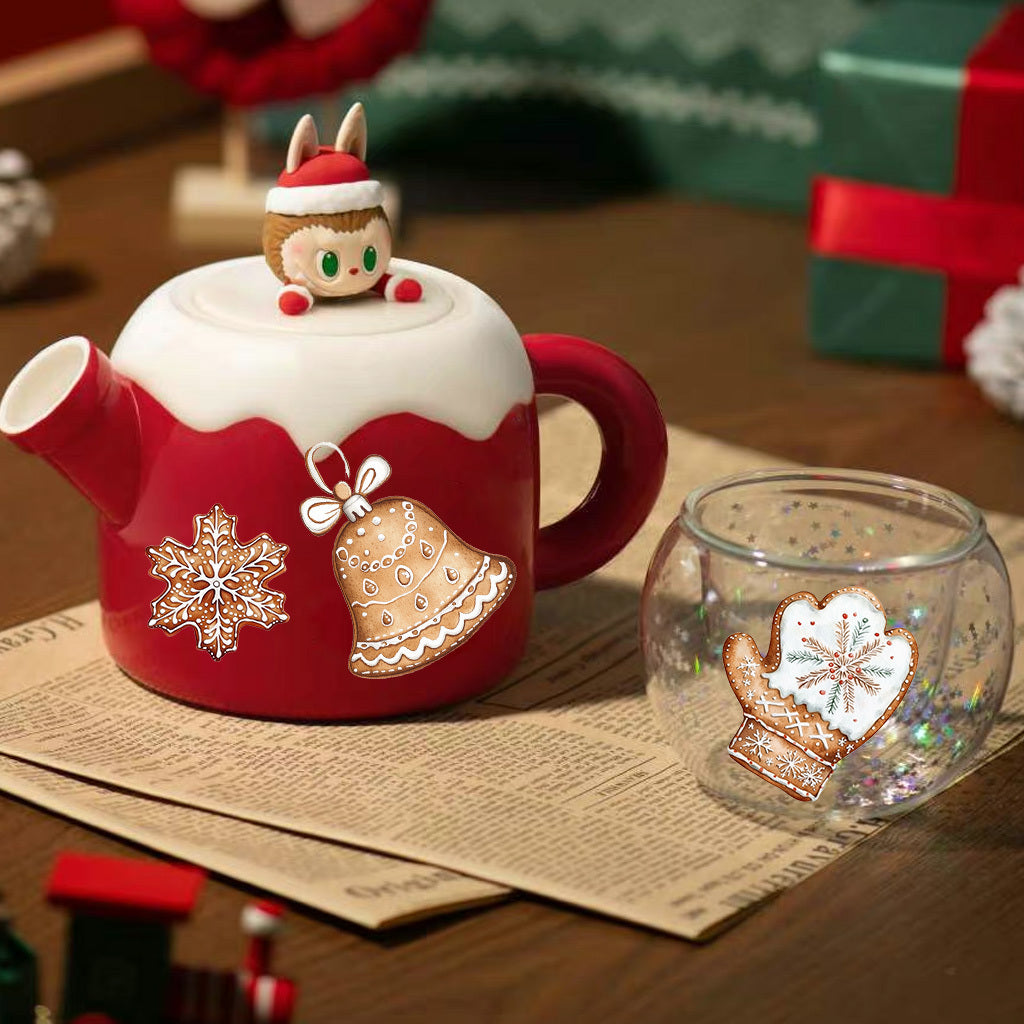 2套 圣诞节姜饼人 姜饼屋等圣诞DIY玻璃罐包装水晶标转印贴纸 节日咖啡杯UV DTF高不干胶包装在马克杯上转移装饰贴纸 增添圣诞节日温馨氛围与艺术文化装饰